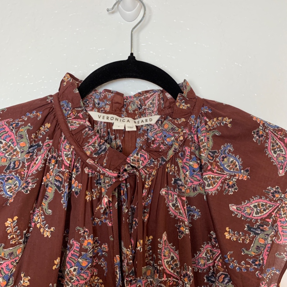 Veronica Beard Zee Paisley Ruffle Mini Dress Womens 8 Tiered 100% Cotton Printed - Picture 3 of 16